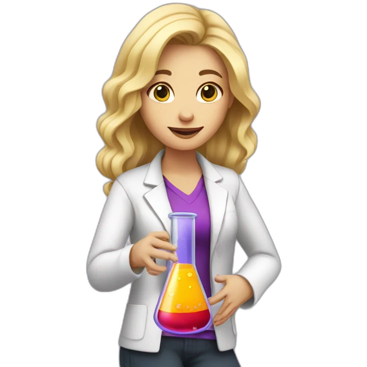 chemistry blonde woman holding a beaker containing a purple solution emoji
