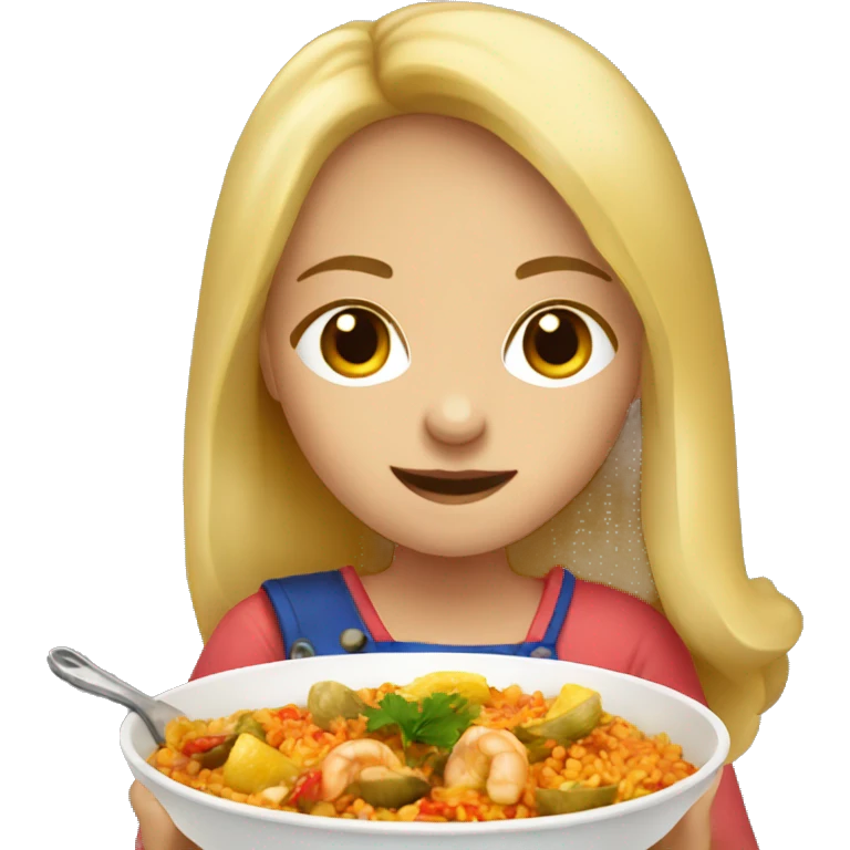 Blond girl eating Spanish paella emoji
