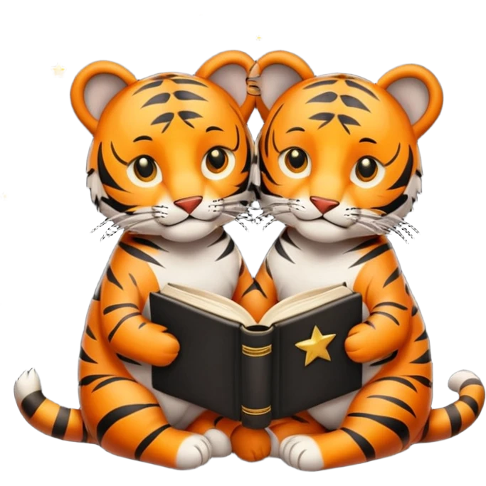 2 tigers hug + stars + book emoji