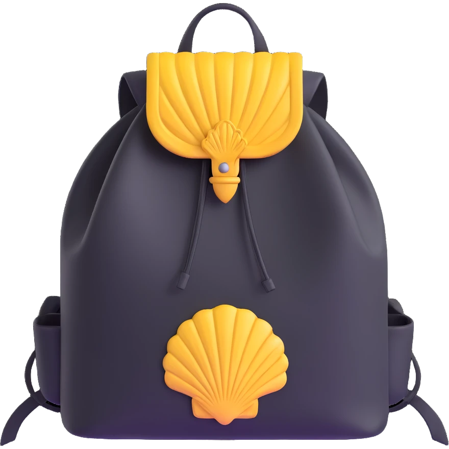 pilgrim backpack with scallop shell symbol emoji