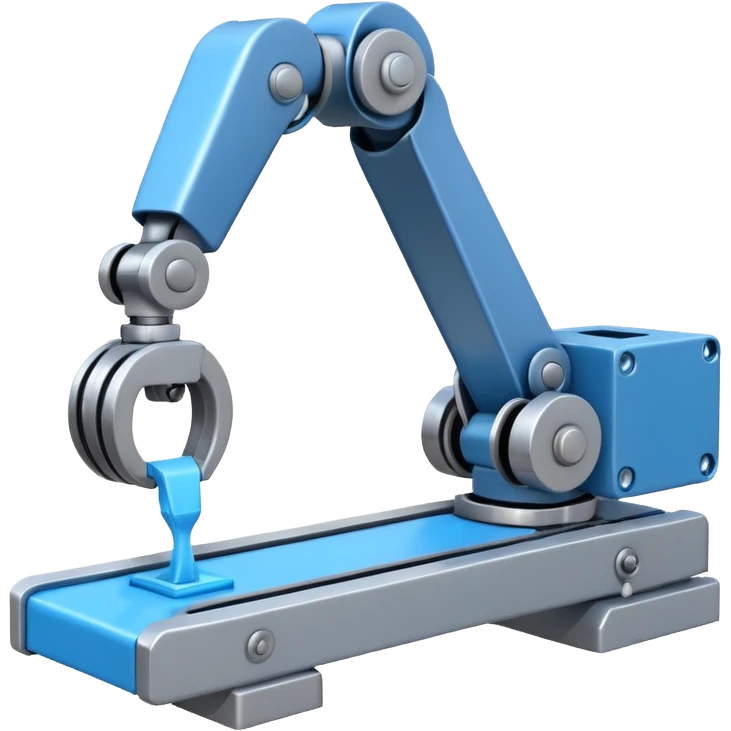 robot arm which is picking blue block on conveyor belt emoji