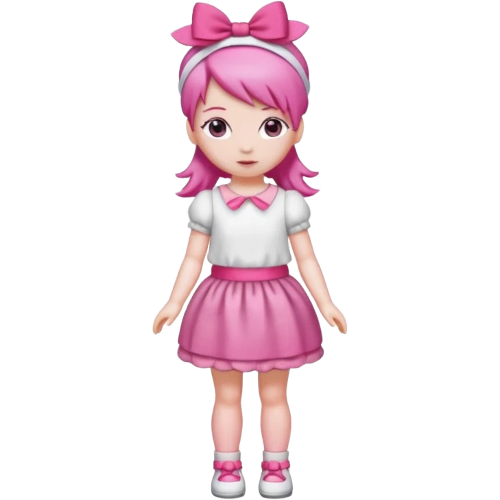 Isolated detaile illustration modern raspberry torte doll figurine full body with pink hair and a pink hairband standing emoji