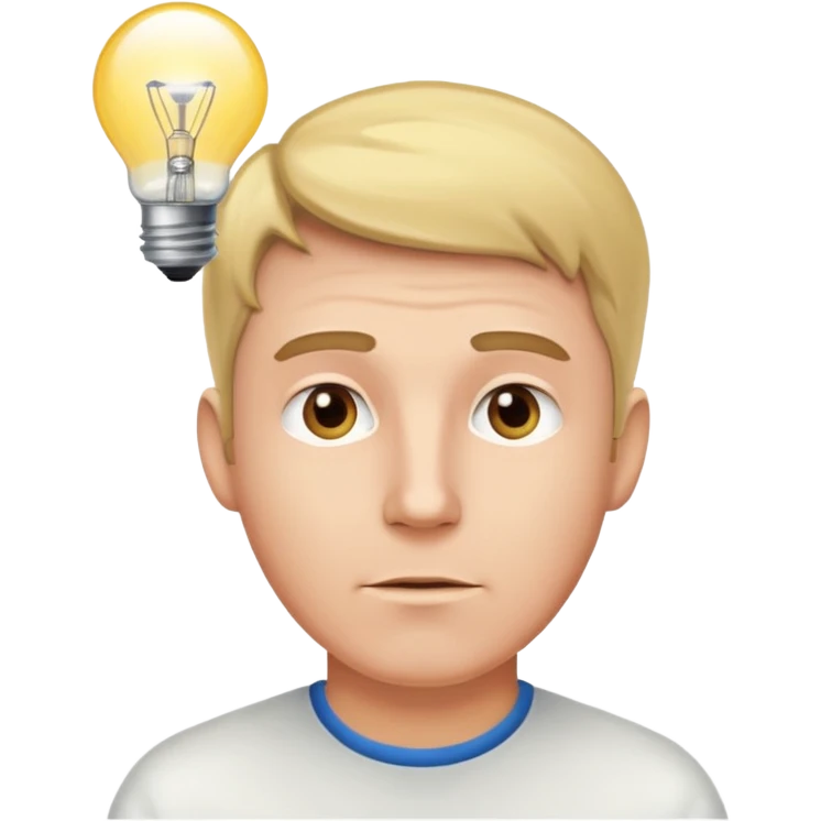 white man with light bulb over head, came up with idea emoji