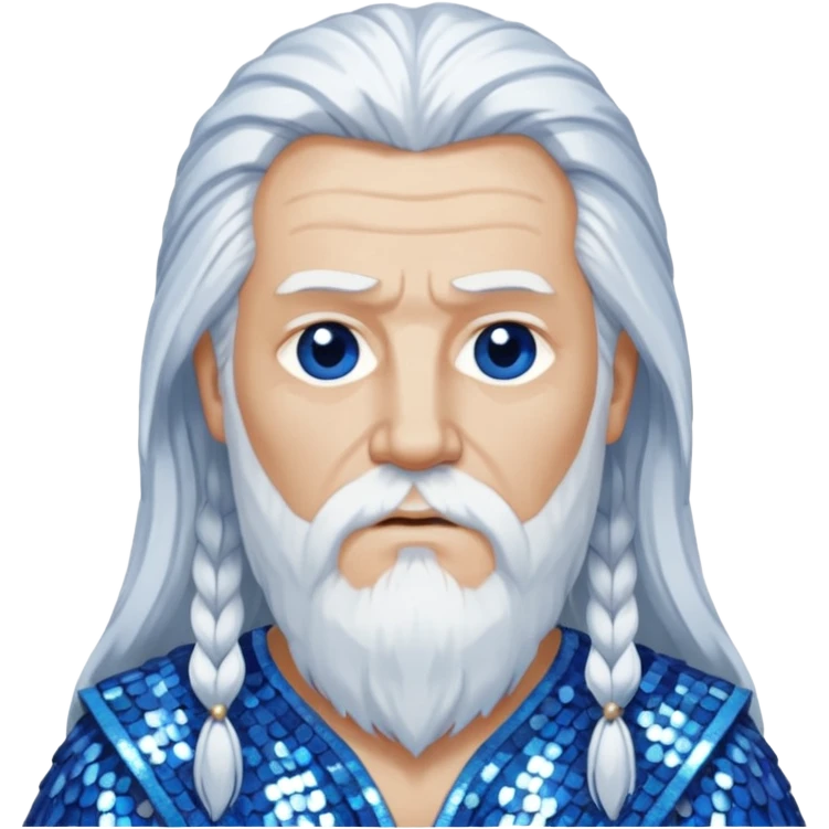 Odin, God of Wisdom from Gods and Goddesses with long white hair, blue and white sequin outfit emoji