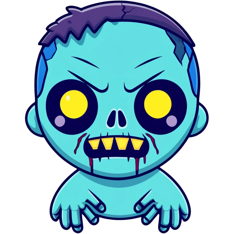 blue zombie face with bright glowing eyes and white outline emoji