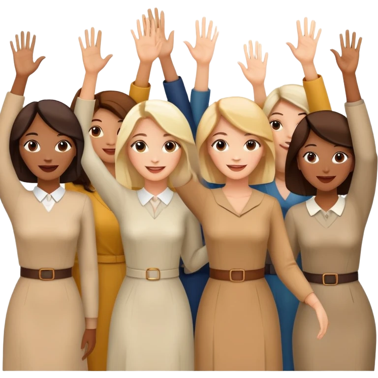 group of happy women, stylishly dressed, raising their hands emoji
