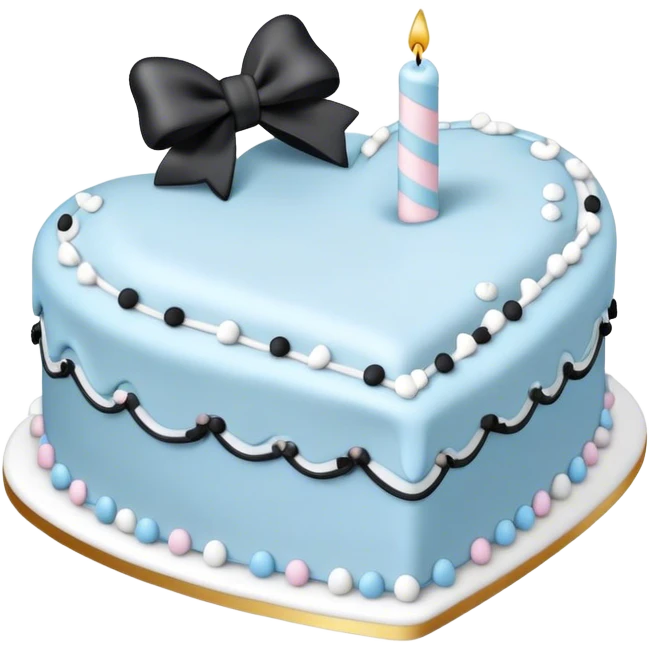 Pastel blue heart shaped birthday cake with black and white bows  emoji