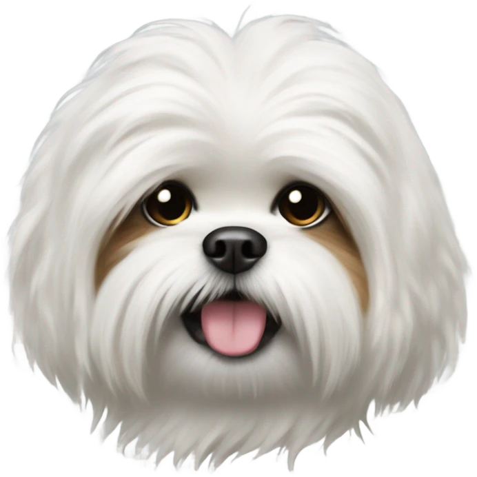 White fluffy dog, like shi tzu, pooping emoji