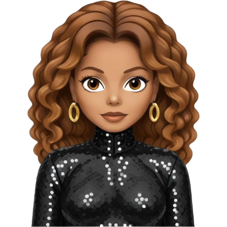 Janet Jackson with brown hair, black sequin outfit emoji