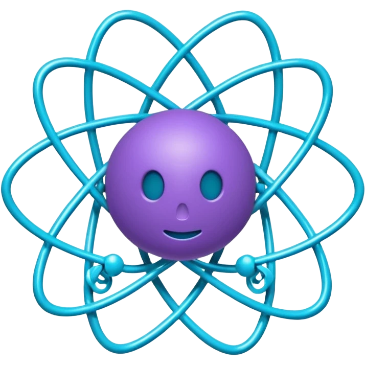 minimalistic atom, neon purple (#8B5CF6) and cyan (#00E0FF), representing Atom team creativity and innovation, clean tech design, no face, 1:1 aspect ratio emoji