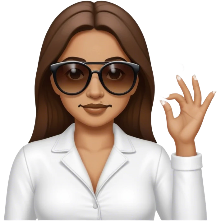 White woman with brown hair posing as salt bae with sunglasses sprinkling salt emoji