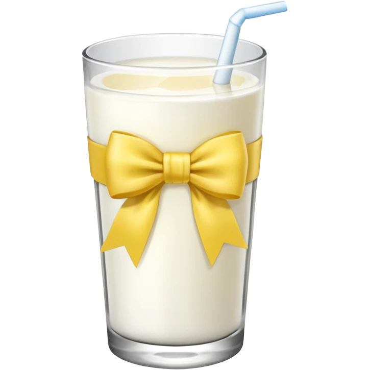 Glass of milk with a yellow bow wrapped around the glass  emoji