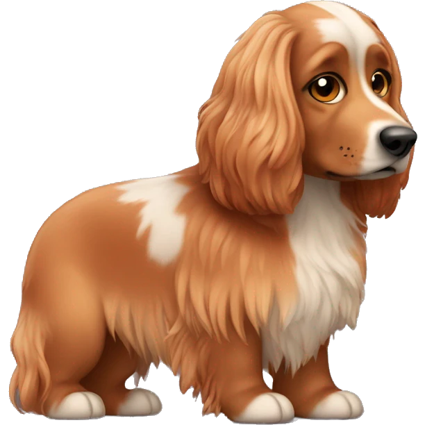 long haired copper dog with black spots on nose and short floppy ears emoji