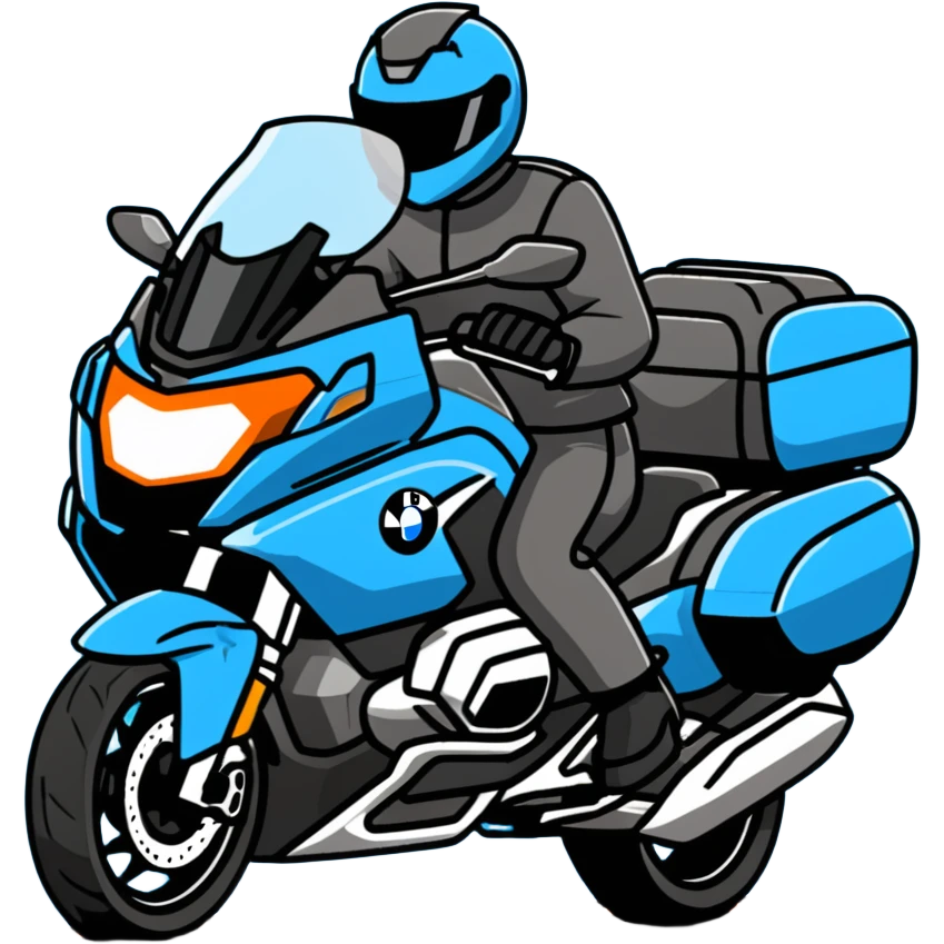 blue BMW R 1200 RT touring motorcycle with rider on road emoji