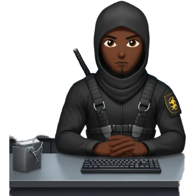african-american mercenary black ninja hacker terminal command center emoji