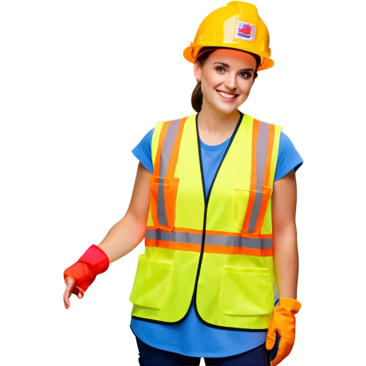  caitlin clark is a construction worker wearing a patriotic dress with a neon yellow safety vest over the dress. she also has a hard hat and a patriotic patch on the vest emoji