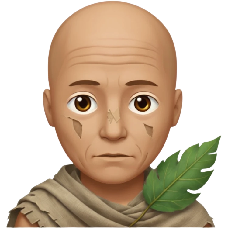 ancient man bold head, tattered leaf cloth emoji