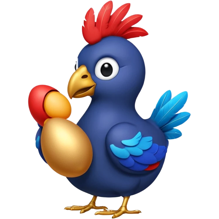 A 3D cartoon Sankofa bird with its head turned backward holding an egg in its beak, symbolizing learning from the past, vibrant colors, smooth lighting, Memoji-style rendering. emoji