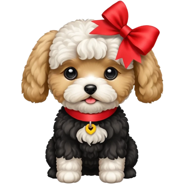 Maltipoo black with a ribbon at the ear  emoji