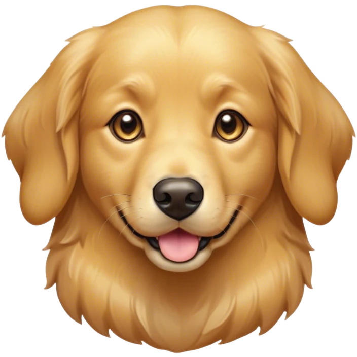 Cinematic Cute Golden Retriever Portrait Emoji, Head tilted playfully and inquisitively, showcasing a rich, glossy golden coat with a healthy sheen, round, sparkling brown eyes filled with curiosity, Simplified yet irresistibly adorable features, highly detailed, glowing with a warm, friendly glow, high shine, affectionate and lively, stylized with a touch of whimsy, bright and endearing, soft glowing outline, capturing the essence of a mischievous yet loving companion, so playful it feels like it could leap out of the screen and into your arms! emoji
