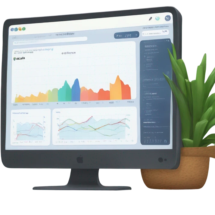 monitor showing a website dashboard with charts emoji