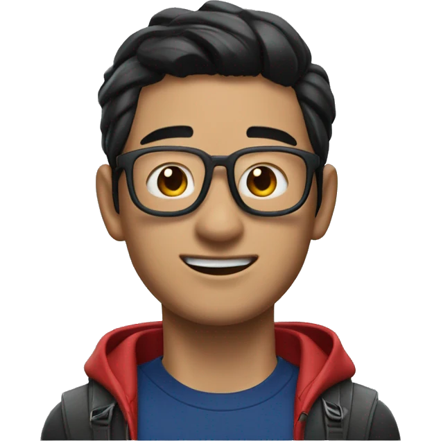 Asian spider-man with AirPods Max emoji