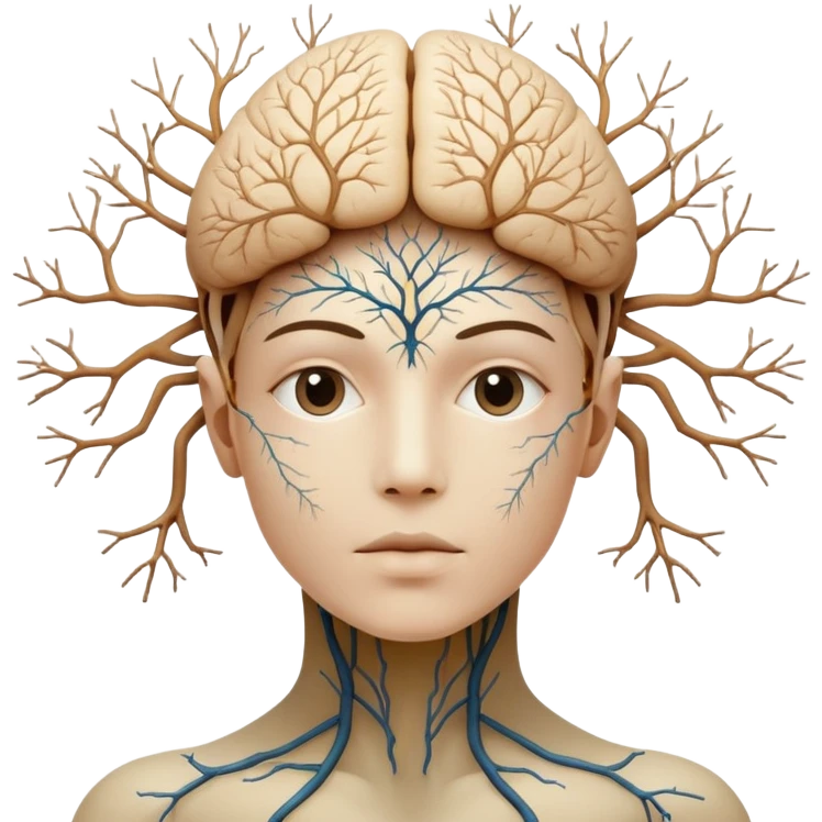 generate an image of a face of a human being blended with neurons, micelium, universe, inspired in a mentat of dune emoji