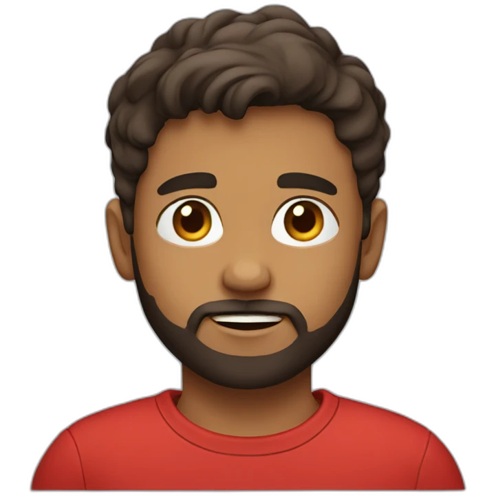 boy with red t-shirt, defined beard and dark brown short hair emoji