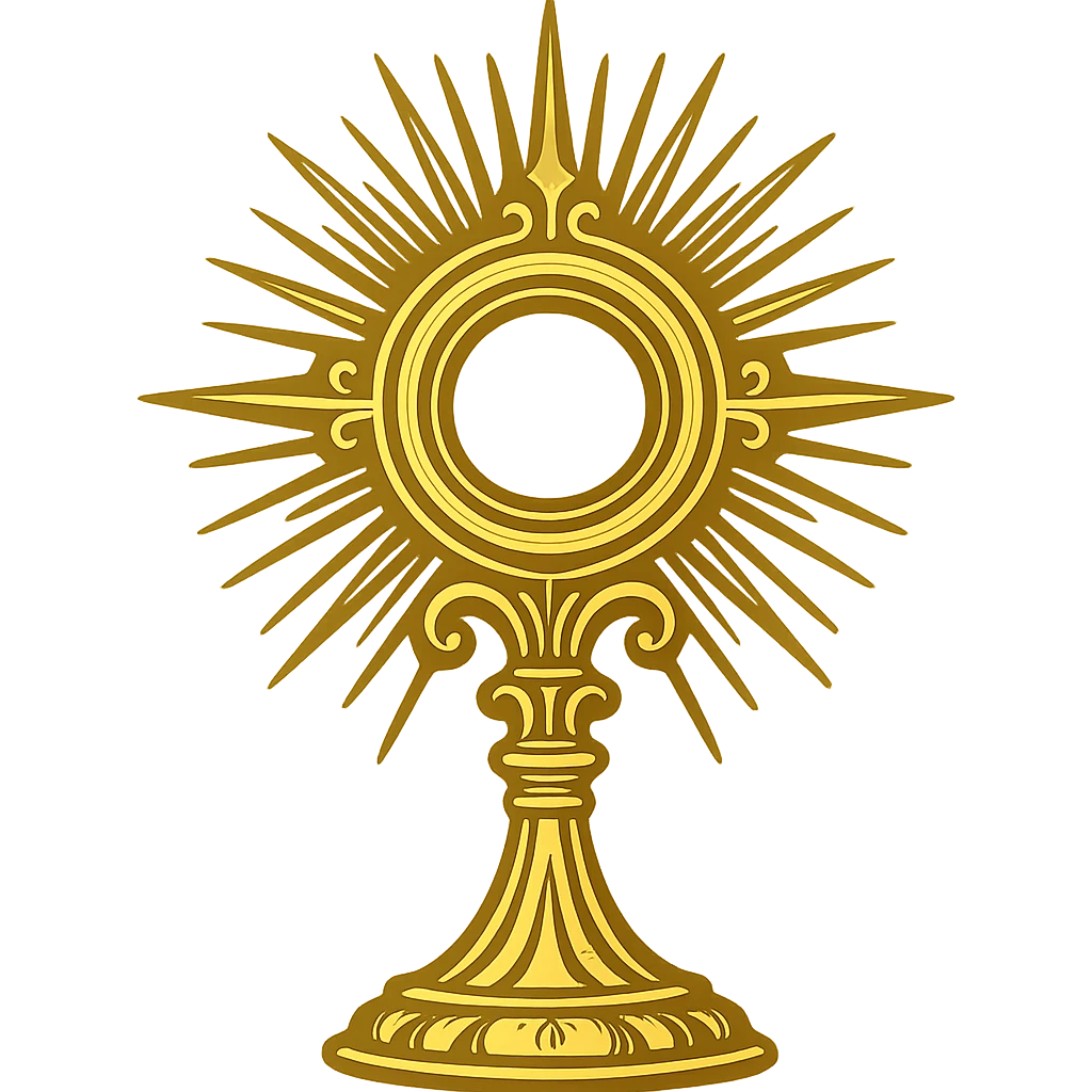 a stylized monstrance, bold lines, gold, radiating rays, religious object emoji