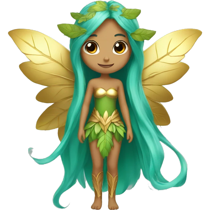 Beautiful, leaf, fairy, gold, turqoise, green, long hair, big wings emoji