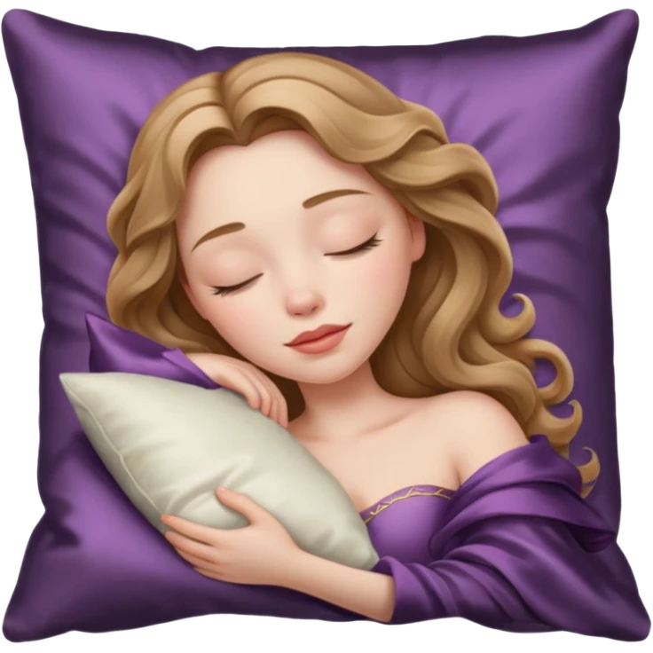 sleeping beauty girl with pale skin and light brown wavy hair with a silk pillow emoji