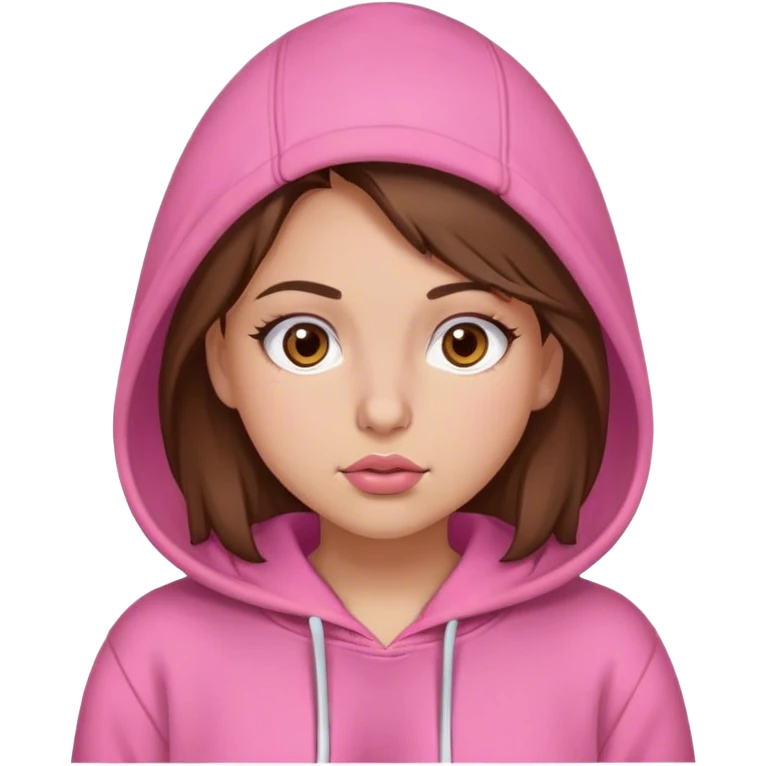 Girl brown eyes and hair and browse , Nose ring, Plump lips, Pink Hoodie emoji