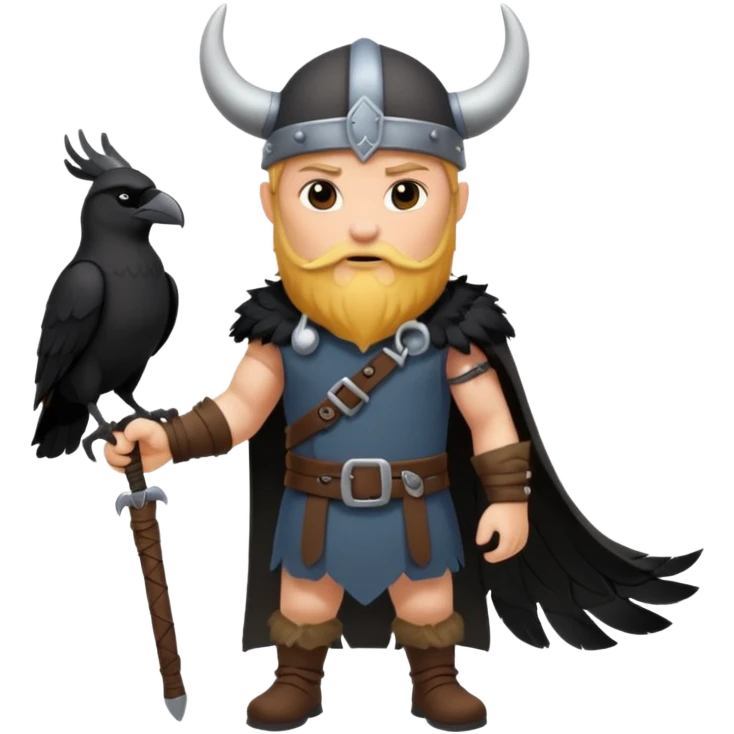 a cartoon Viking fully body raven with horned cap emoji