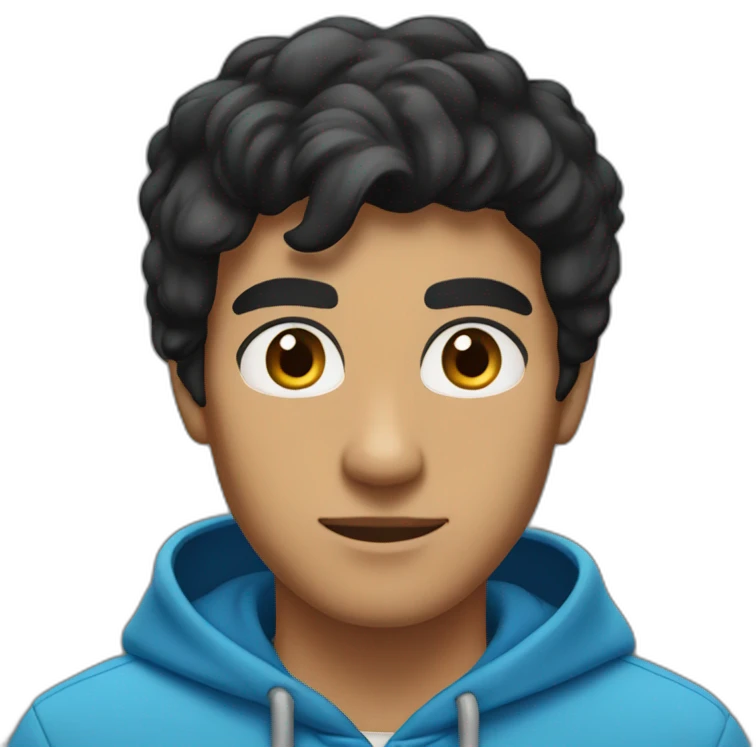 Tan skin with black hair and thick eyebrows young handsome adult male wearing a blue hoodie emoji