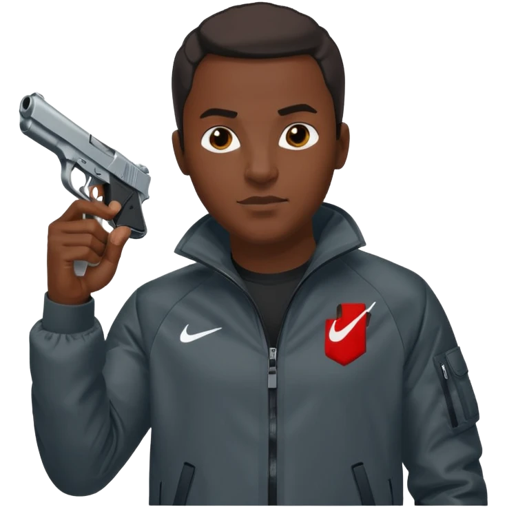Black guy in nike tech pointing a gun emoji