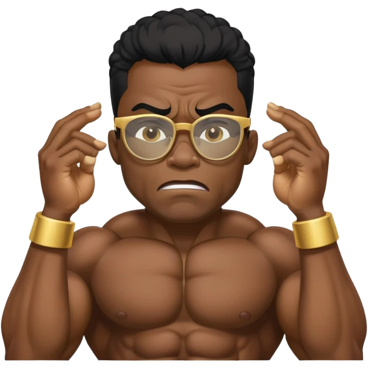 black bodybuilder with gold glasses frustrated pulling hair emoji