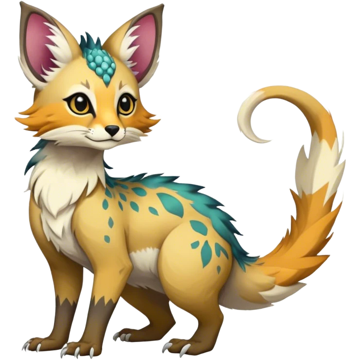 Feral Rare Fantasy colorful Vernid-Trico-species by LiLaiRa, random markings, tufted tail, tufted ears, full body emoji