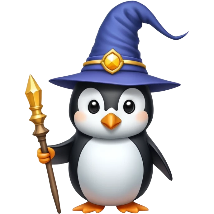 penguin wizard with wand and hat emoji