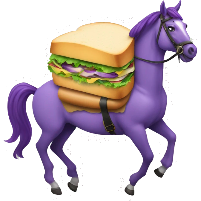 A BIG SANDWICH WITH LOTS OF EGGPLANTS RIDING A HORSE emoji