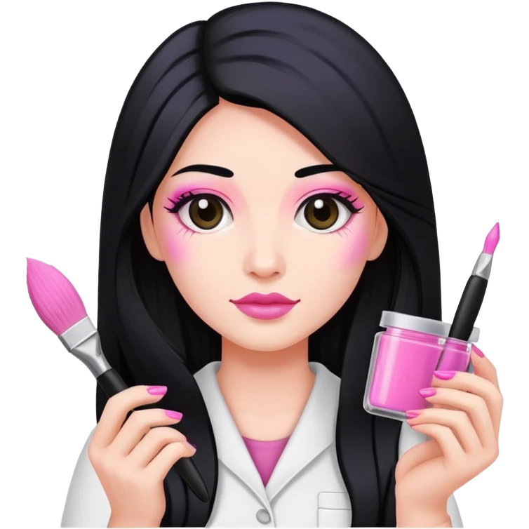 Pink Nail Tech with black long hair holding small acrylic brush emoji