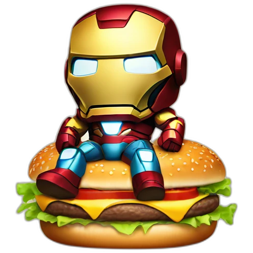 Sad Iron man sitting on burger emoji