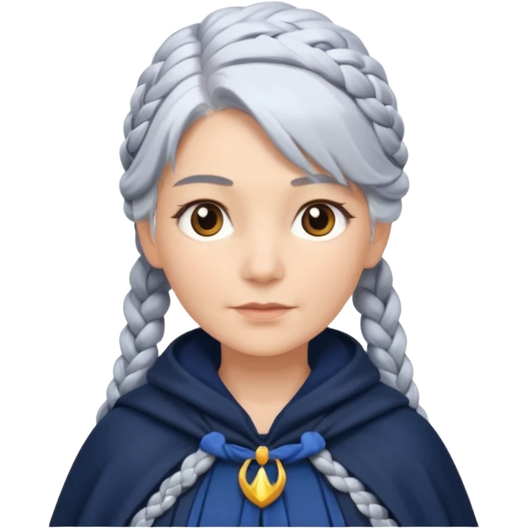 braid silver hair, navy cloak emoji