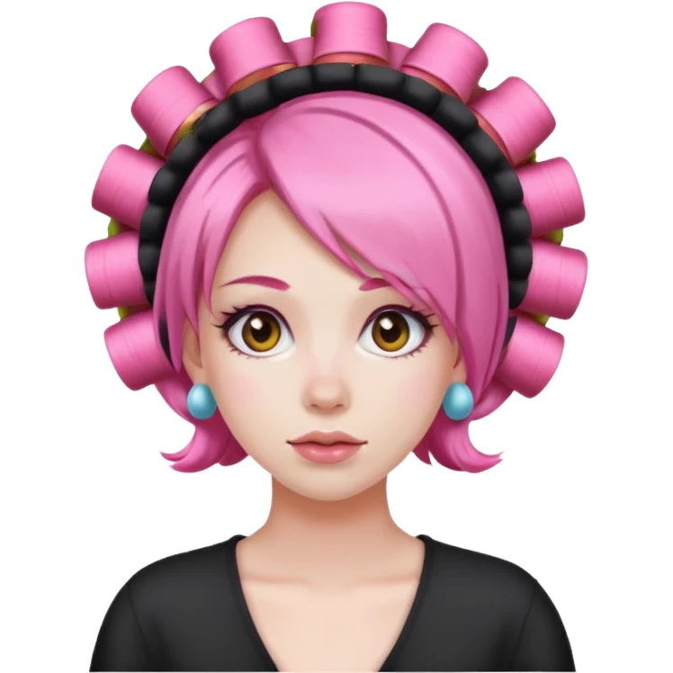 woman pink hair rollers emoji