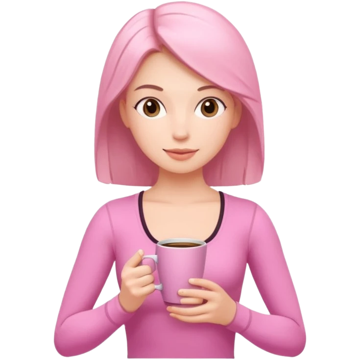 Girl in pink Pilates style holding coffee in her hands  emoji