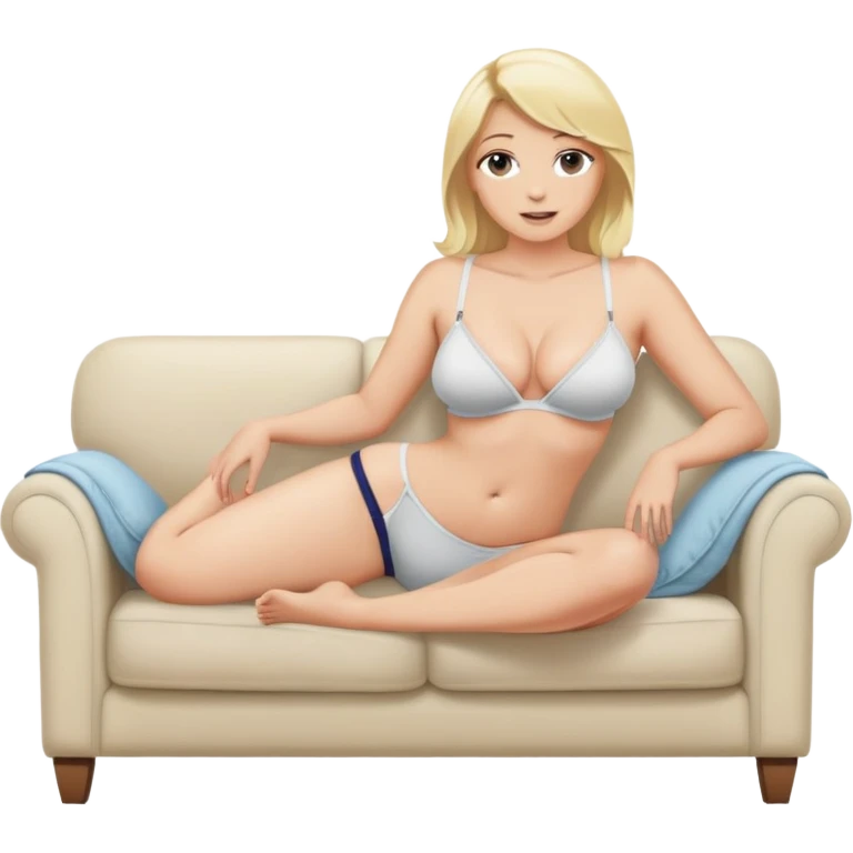 fullbody realistic busty blonde topless buxom in undies sitting on couch in comfy
missionary legs up spread pose sfw emoji