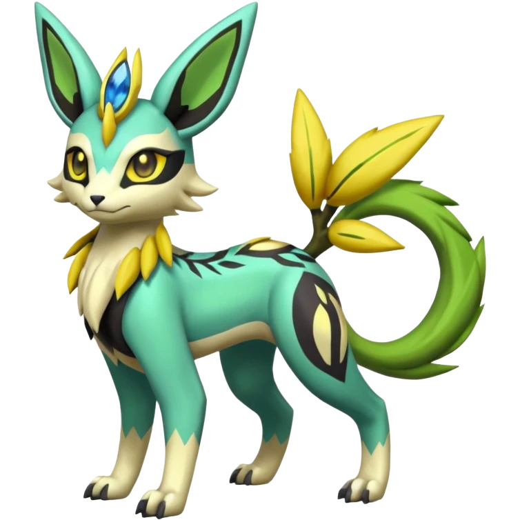  Exotic Planty Meloetta-Zygarde-Zeraora-Eeveelution-Renamon-Protogen-Palkia-hybrid-fusion-Fakémon-creature, full body emoji