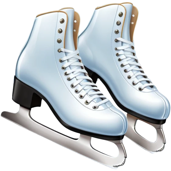 An icon showing elegant figure skates in close-up on a glossy ice surface, with a graceful skater performing in the background. The scene is set inside a grand indoor ice arena with spotlights, decorative banners, and a cheering audience. Transparent background. emoji