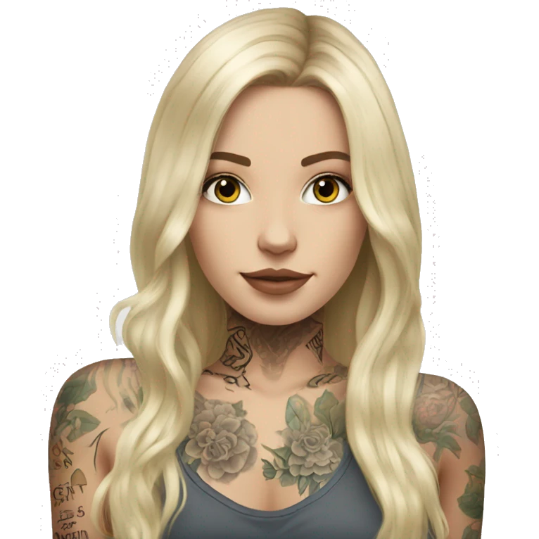 beautiful white girl with tattoos, with long blond hair  emoji