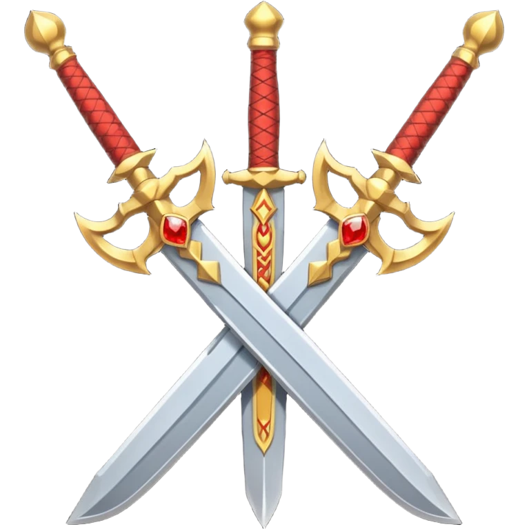 Golden fiery royal two crossed swrods with red gem and golden blade emoji
