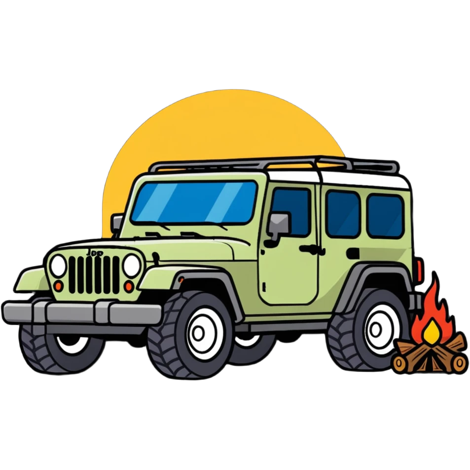 Jeep on a camping trip in nature emoji